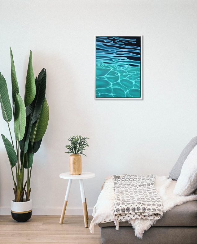 Painting of tranquil sea hanging in a room