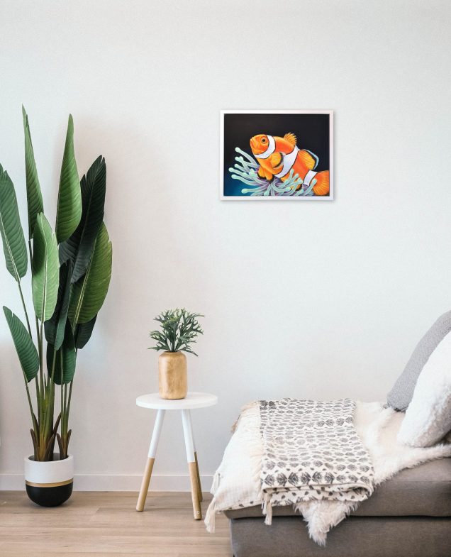Painting of a Clownfish hanging in a room