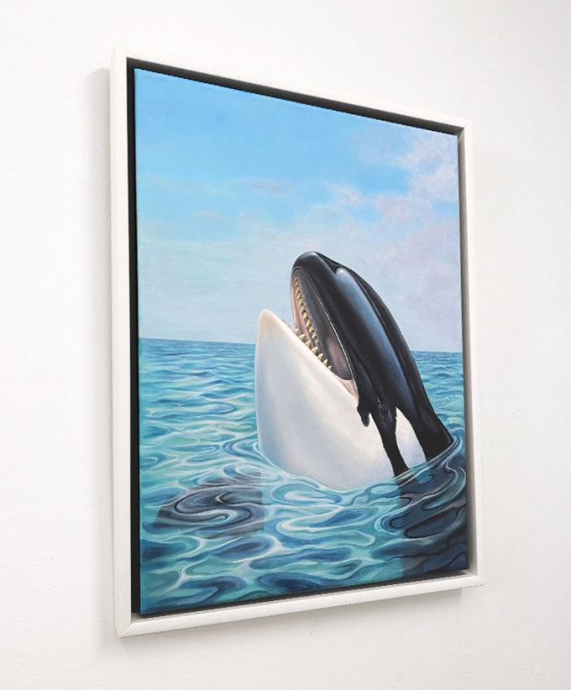 Framed painting of an Orca
