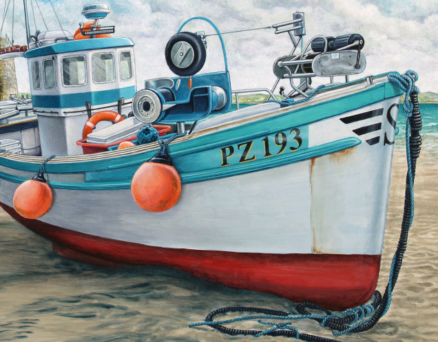 Close up of fishing boat painting