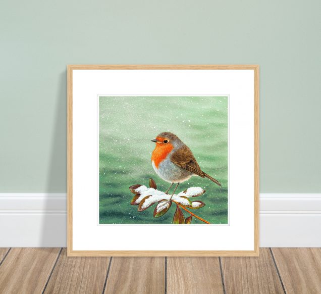 Giclée framed print of a robin
