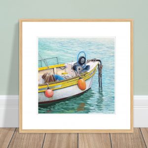 Framed print of a fishing boat at St Ives, Cornwall