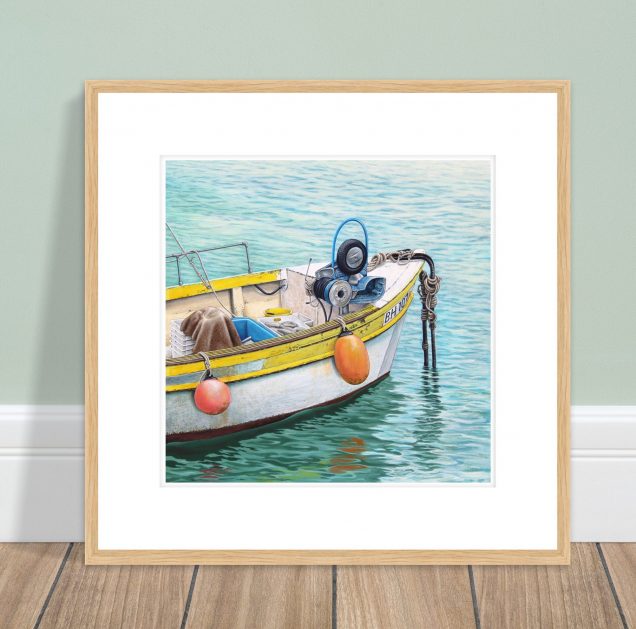 Framed print of a fishing boat at St Ives, Cornwall