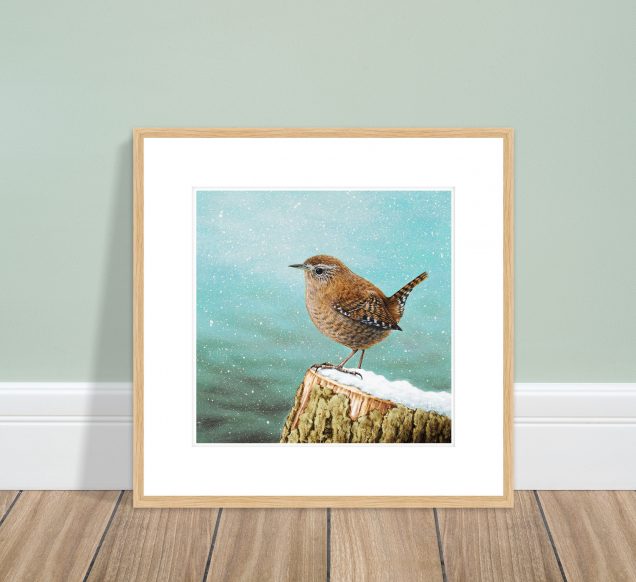 Oak framed print of a wren