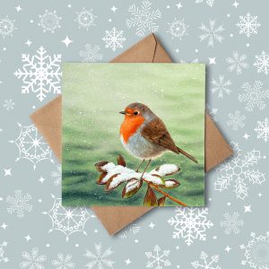 Robin christmas card with snowflake background
