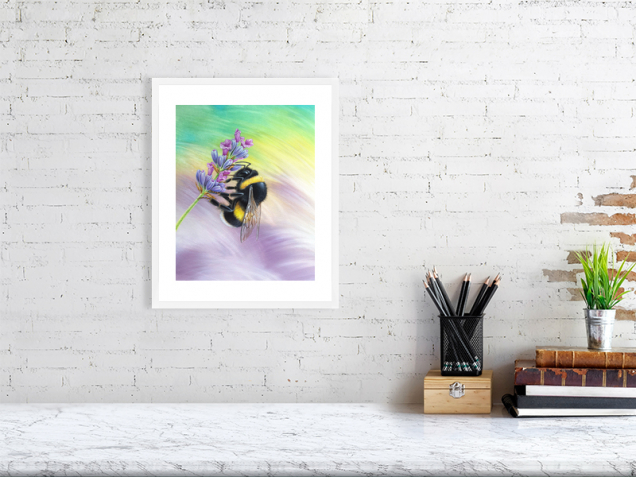 Bumble bee print in a white frame