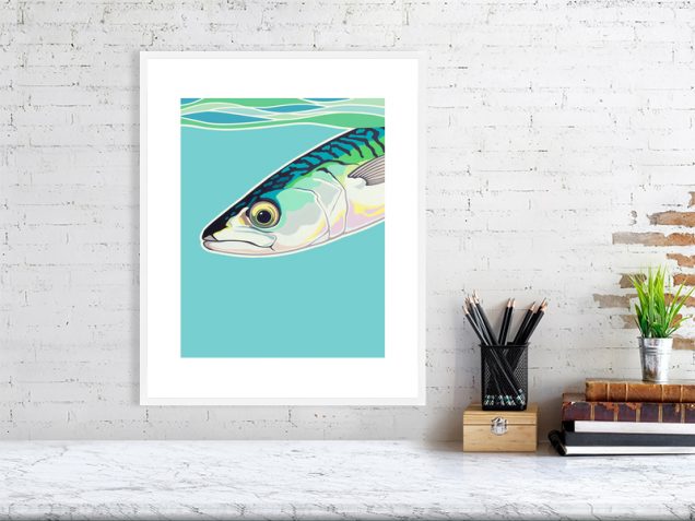 Mackerel poster print in a white frame