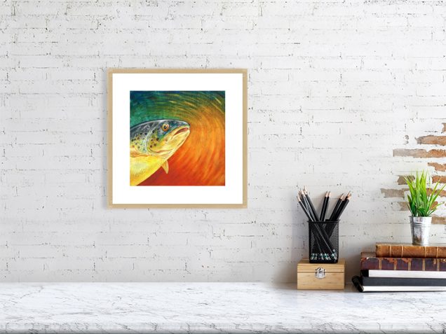 Trout print in an oak frame