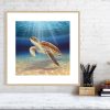 Sea turtle print in an oak frame