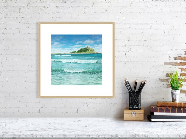 St Michaels Mount print in an oak frame