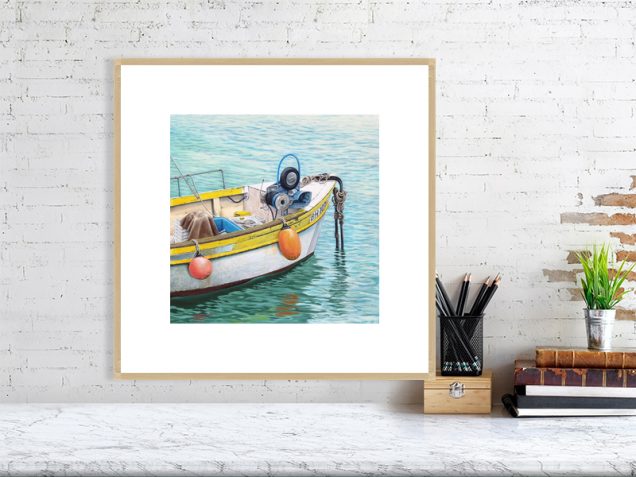 St Ives boat print in an oak frame