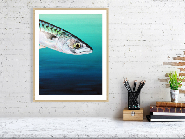 Mackerel print in an oak frame