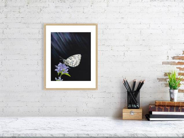 Marbled white butterfly print in an oak frame