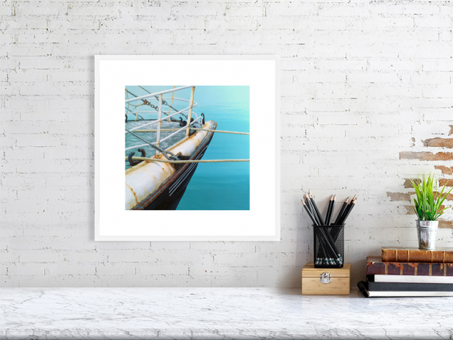 Fishing trawler print in a white frame