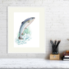Salmon print in a white frame