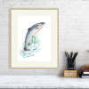 Salmon print in an oak frame