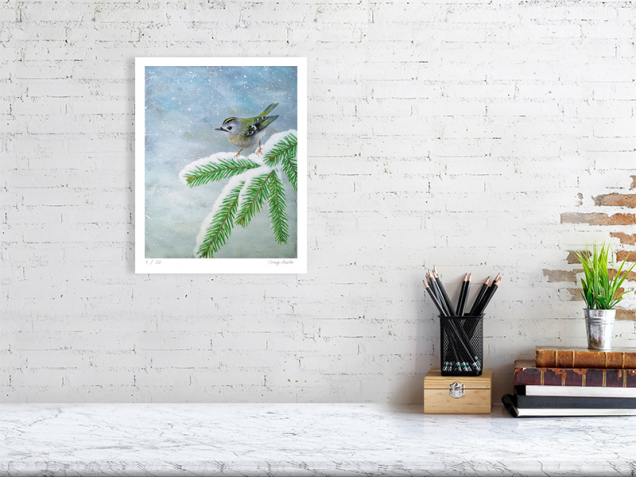 Signed print of a goldcrest