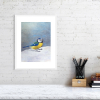 Print of a blue tit in a white frame